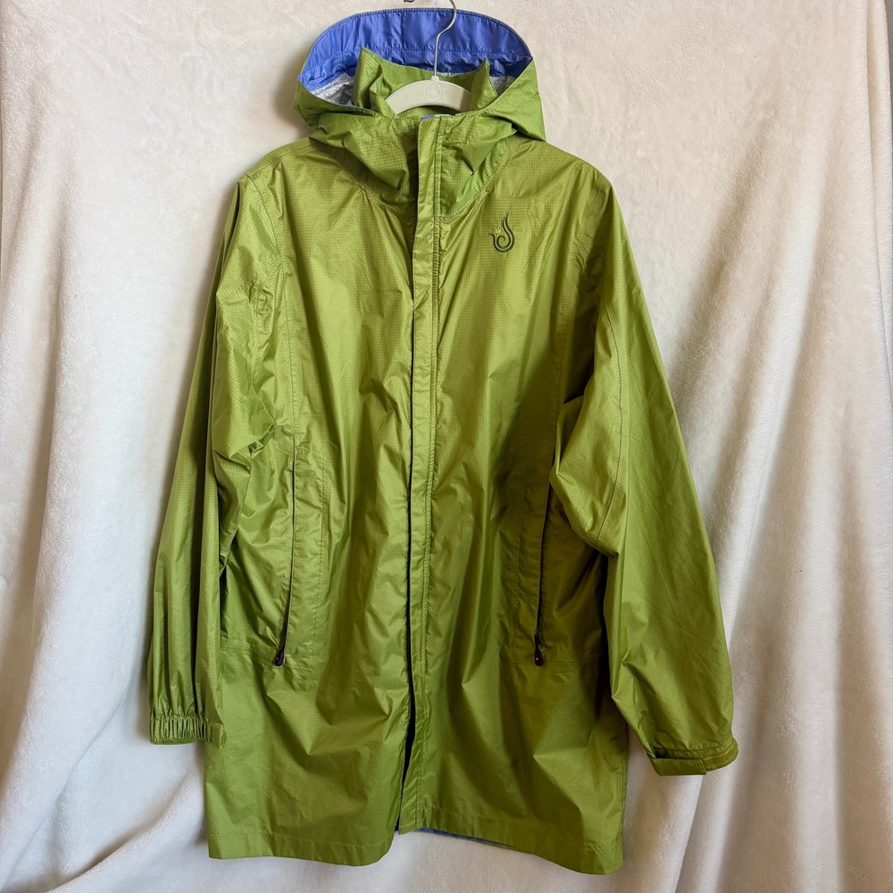 ISIS Womens Lime Green Packable Rain Jacket Size 10 Hooded Full Zip Nylon Coat